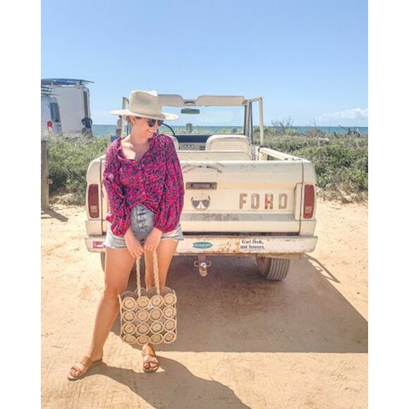 Maeve Calais Peasant Blouse Size XS Fuschia Pink Blue Floral Top Anthropologie - Picture 6 of 14